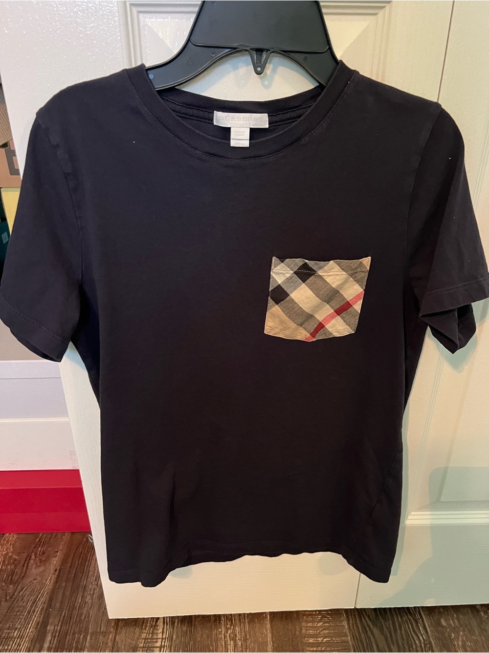 Burberry Black Crewneck Tee with Signature Check Pocket